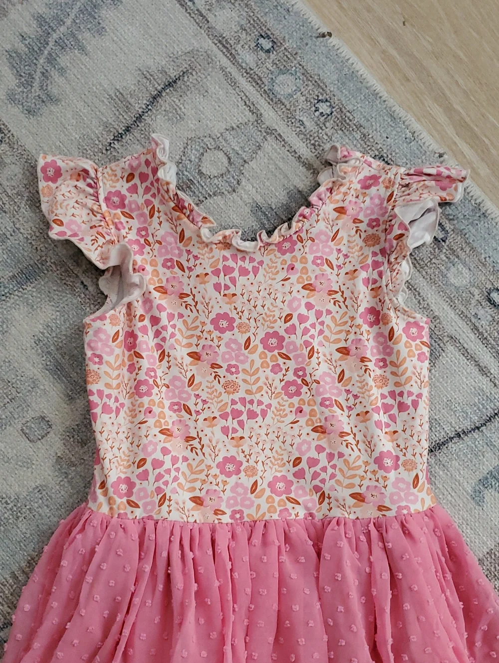Cheeky Plum Girls Farrah leotard Citrus floral pattern pink ruffle skirt Sz8y